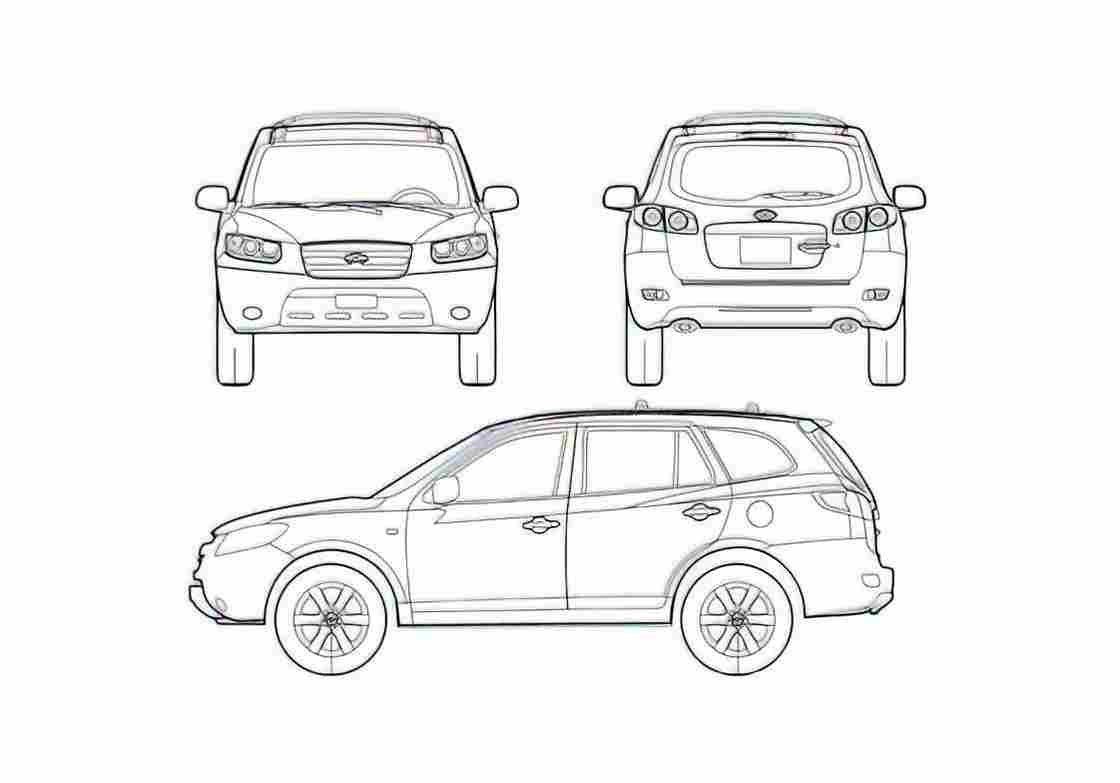 Blueprint Hyundai Santa Fe SUV 2006 A4 Photo Print