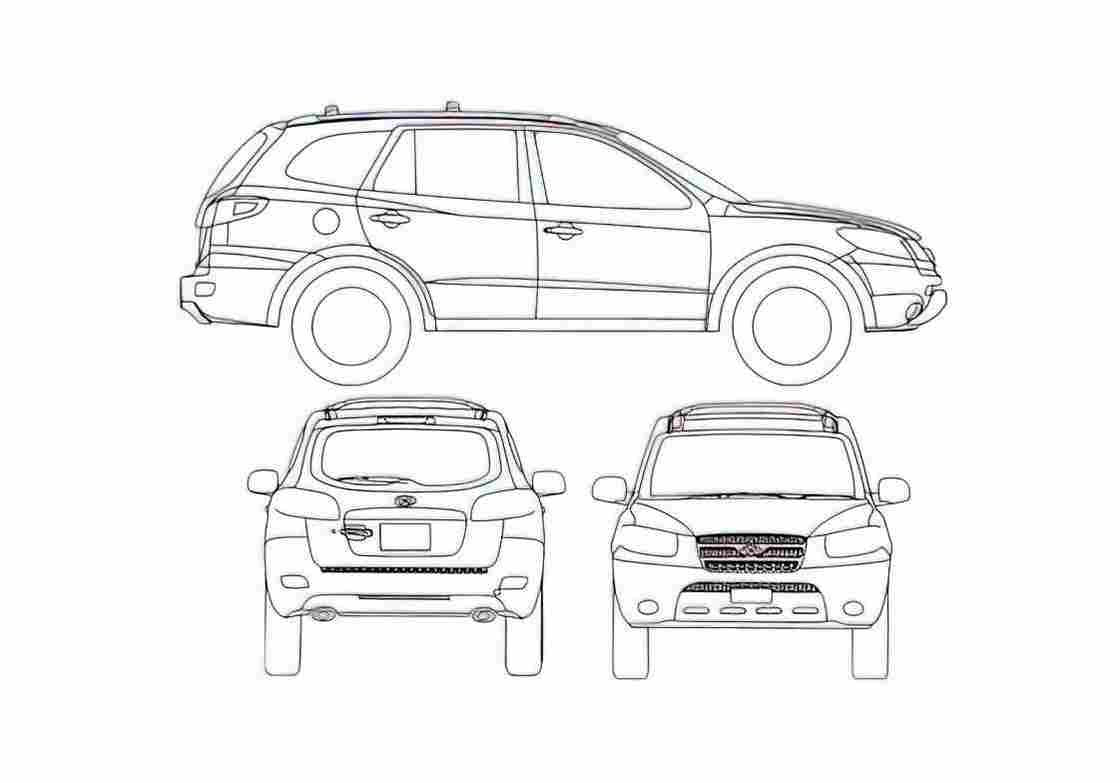 Blueprint Hyundai Santa Fe SUV 2008 A4 Photo Print