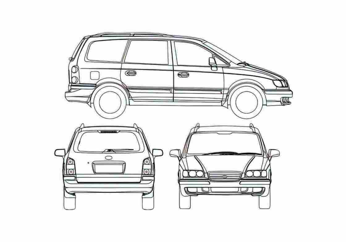 Blueprint Hyundai Trajet Minivan 2008 A4 Photo Print