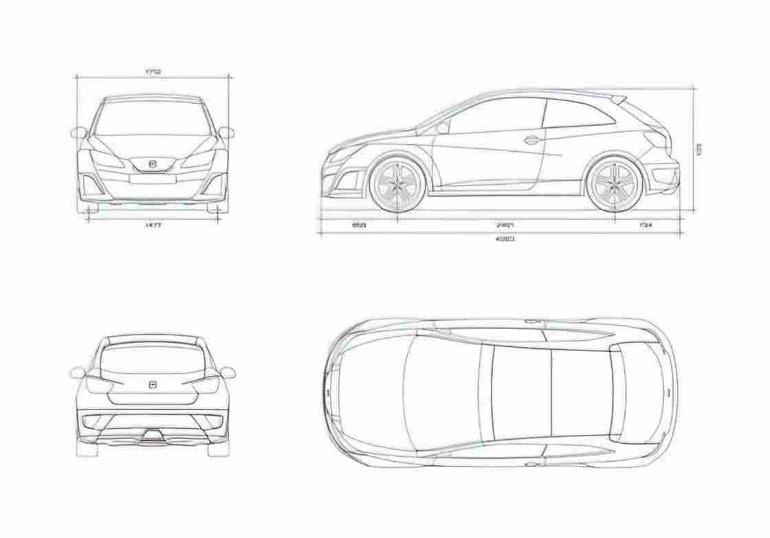 Blueprint Ibiza Hatchback 2008 A4 Photo Print