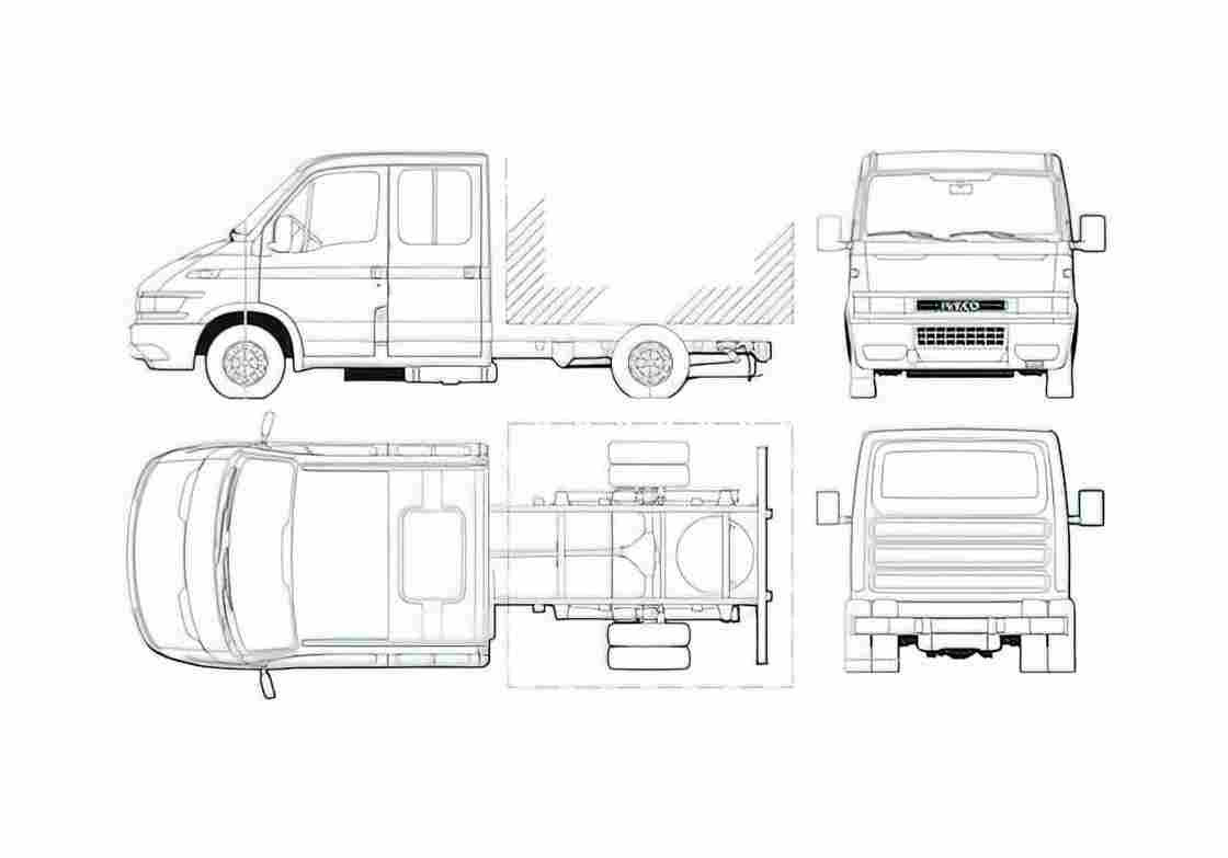 Blueprint Iveco Daily 40C14 Dual Cab Chassis Truck 2000 A4 Photo Print