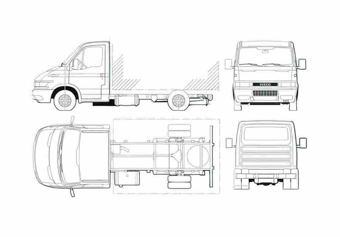 Blueprint Iveco Daily 45C14 Cab Chassis Truck 2000 A4 Photo Print