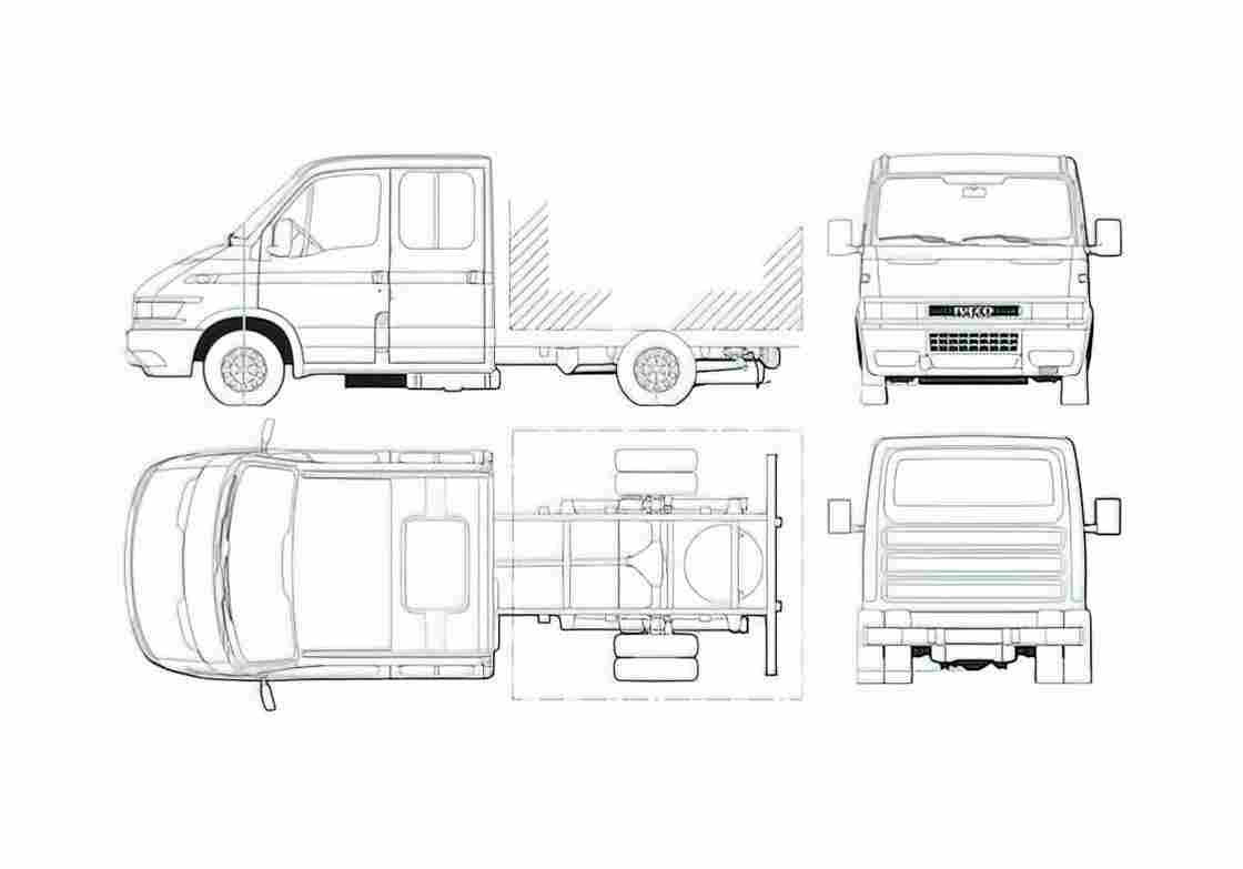 Blueprint Iveco Daily 65C17 Crew Cab Truck 2000 A4 Photo Print