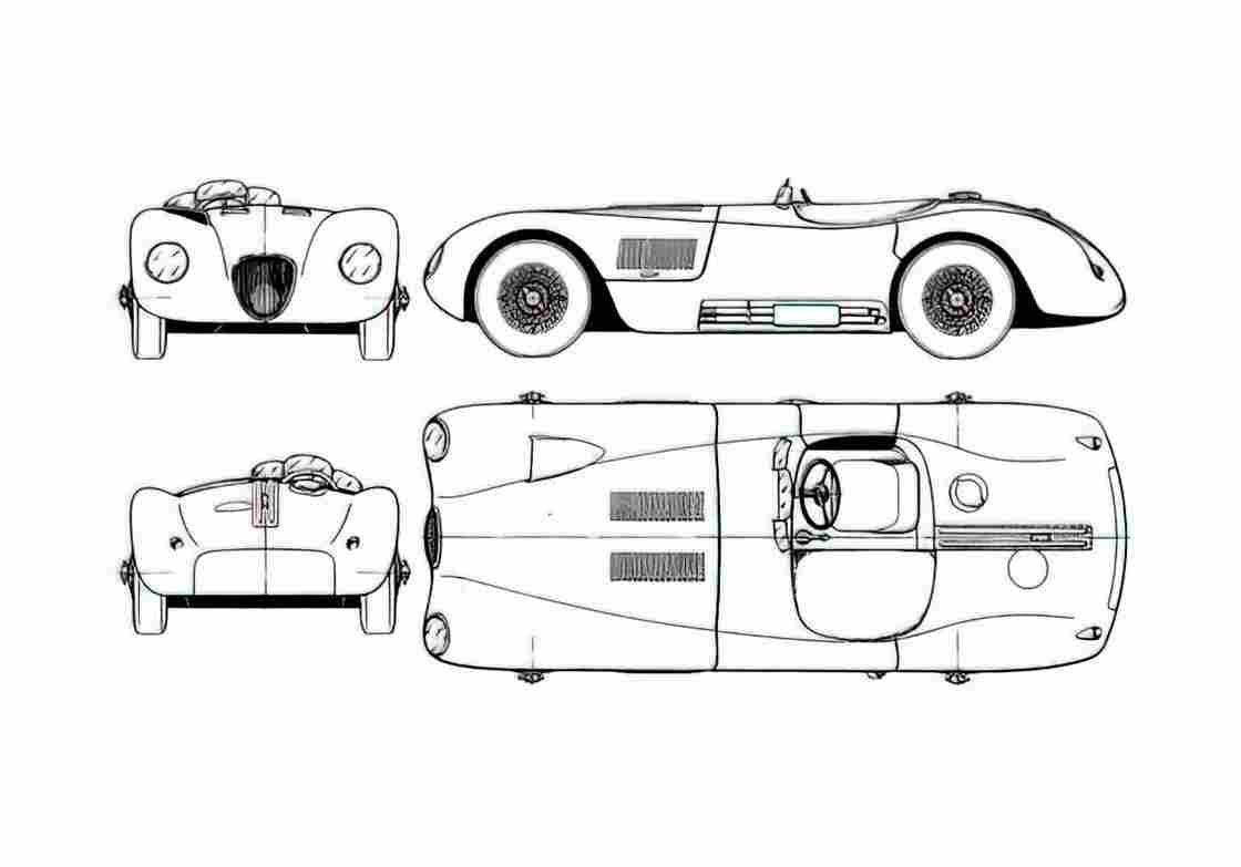 Blueprint Jaguar C Type Cabriolet 1951 A4 Photo Print