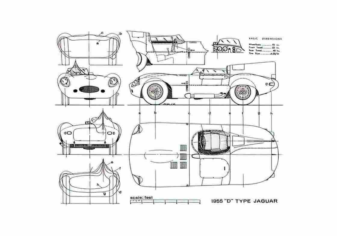 Blueprint Jaguar D Type OW 1955 A4 Photo Print