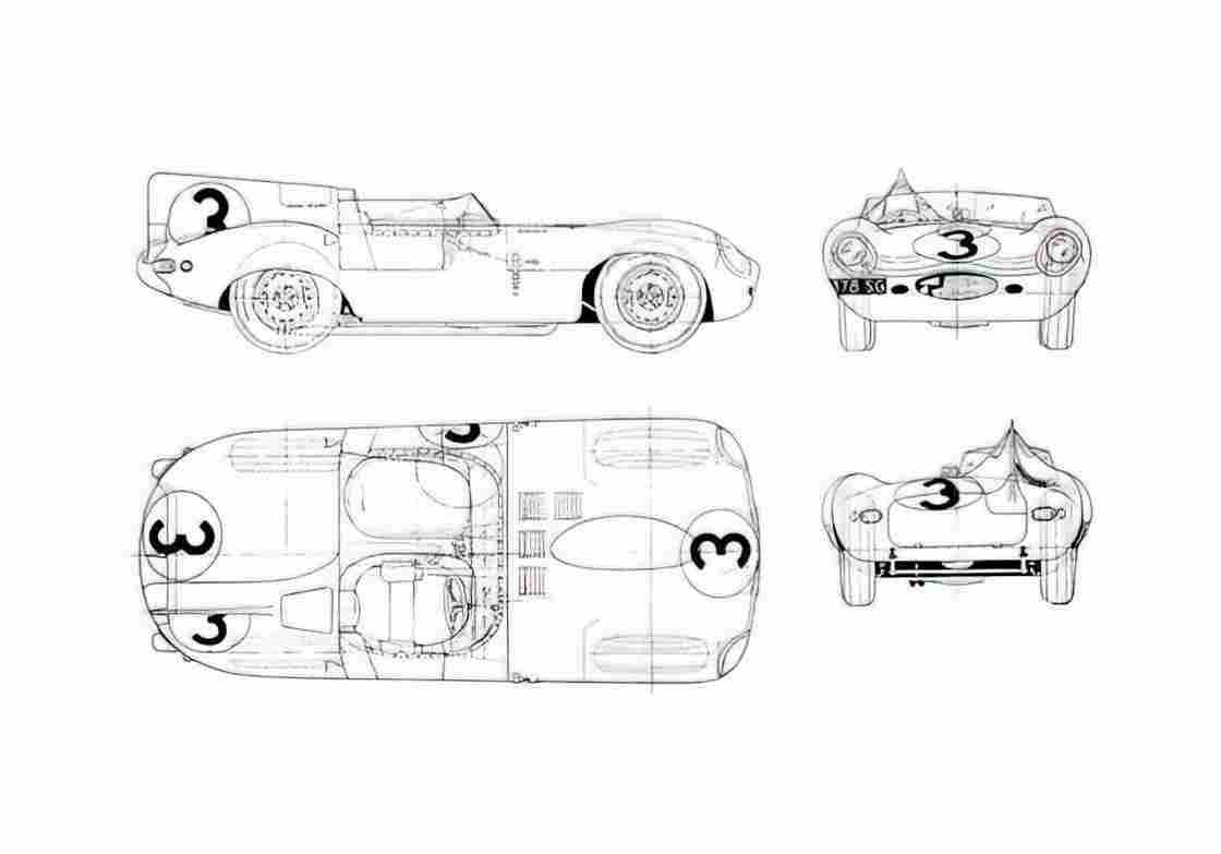 Blueprint Jaguar D type Cabriolet 1977 A4 Photo Print