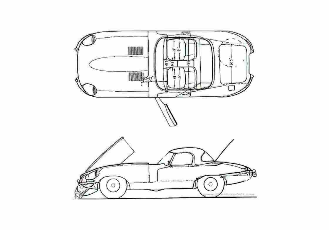 Blueprint Jaguar E Type 42 Roadster 1967 A4 Photo Print