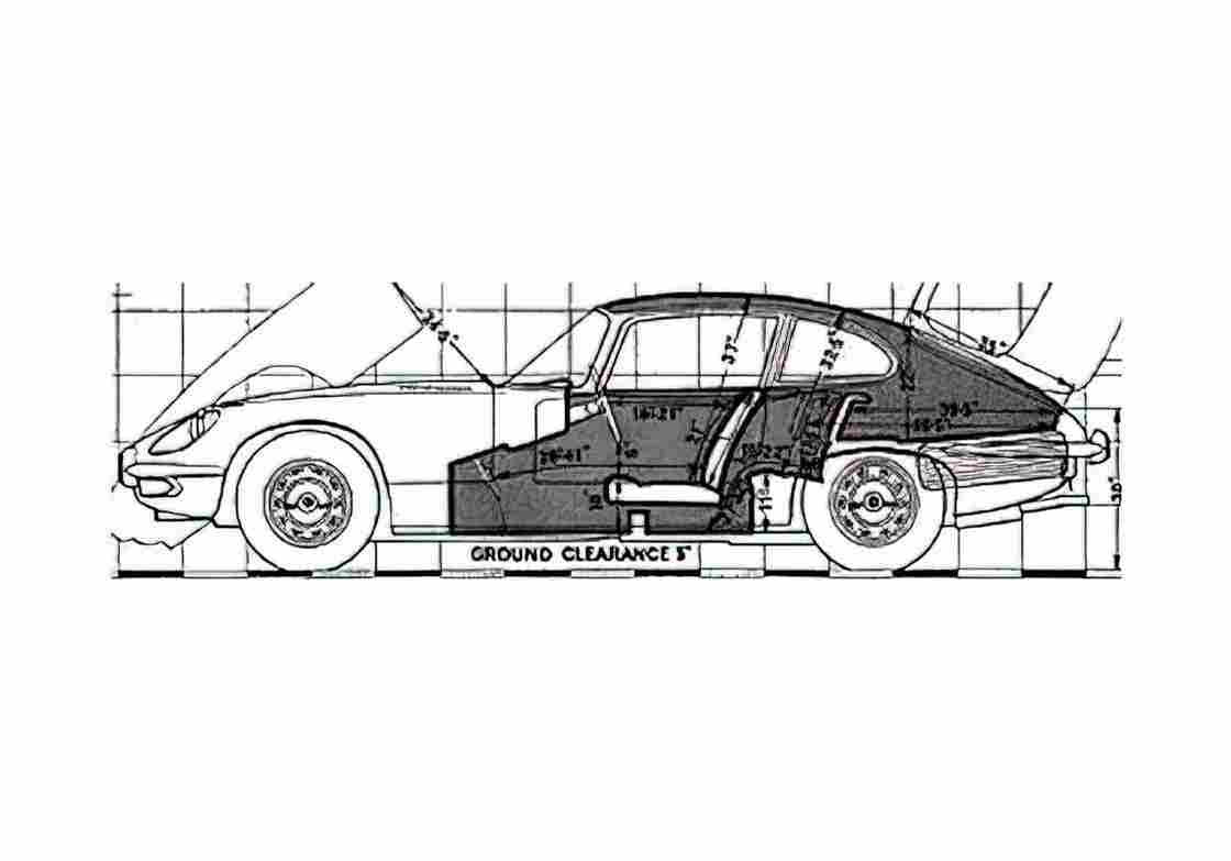 Blueprint Jaguar E Type 53 v12 Coupe 1971 A4 Photo Print