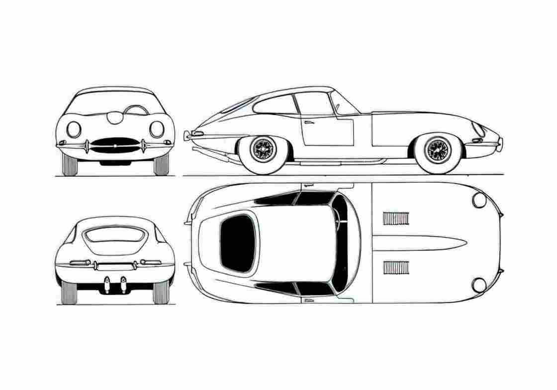 Blueprint Jaguar E Type Coupe 1961 A4 Photo Print