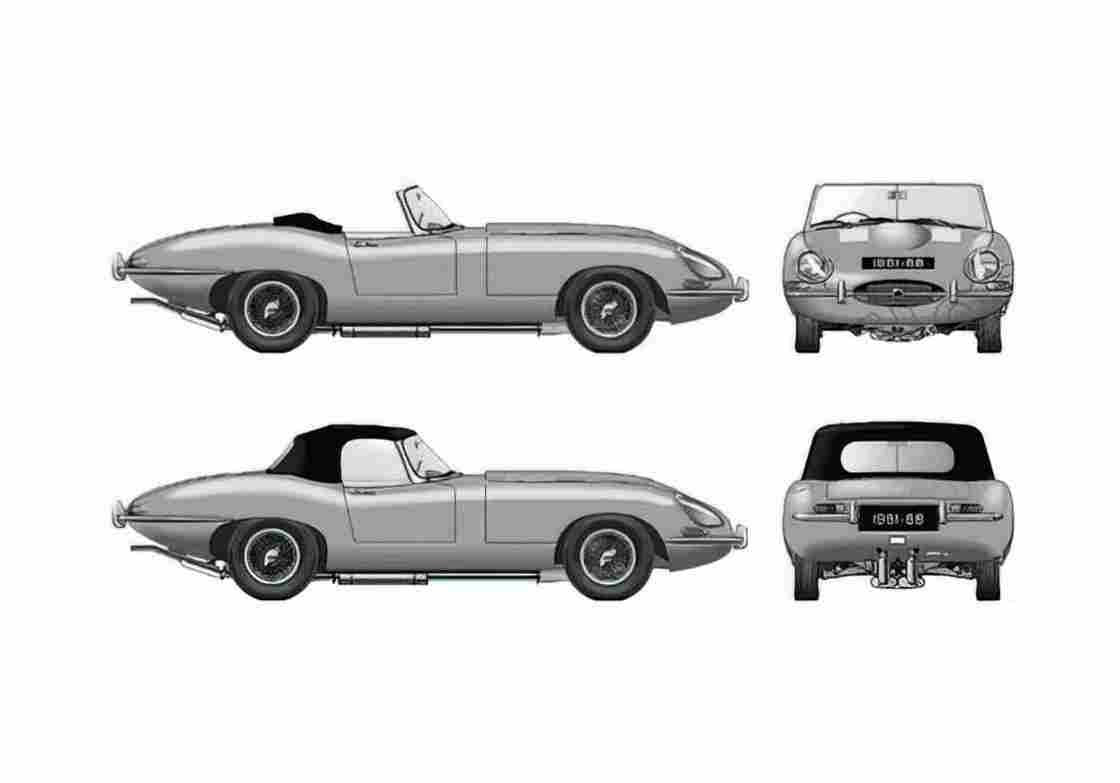 Blueprint Jaguar E Type Roadster 1961 A4 Photo Print