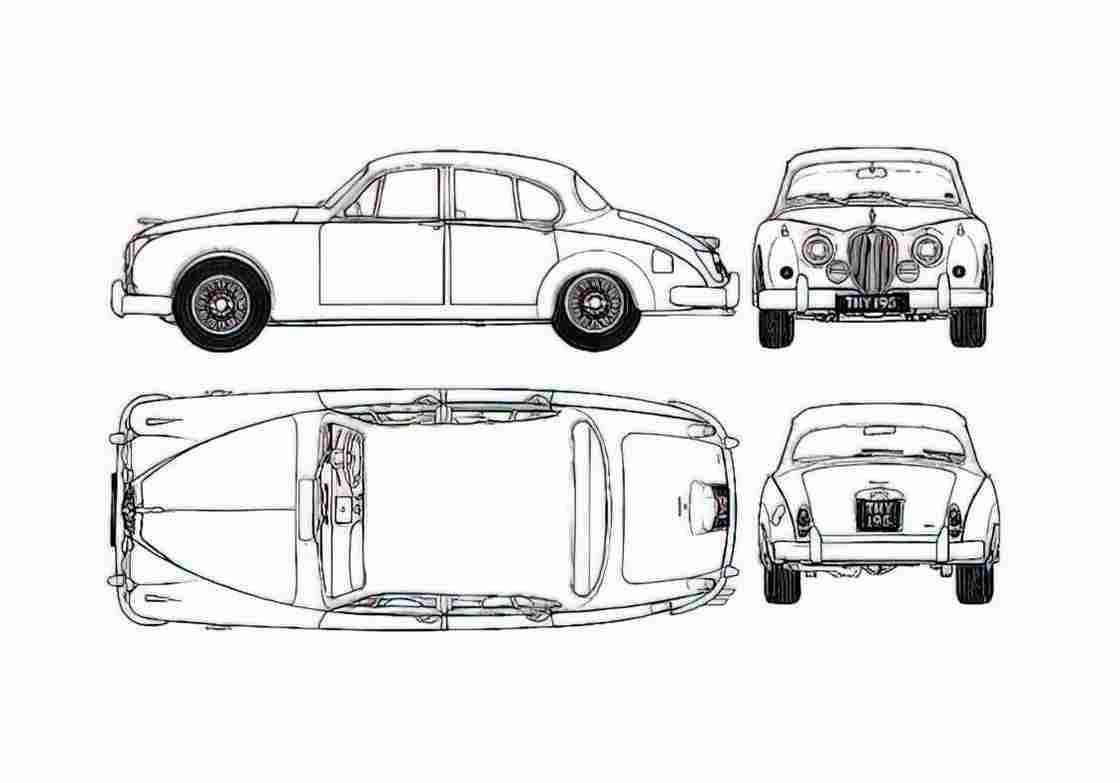Blueprint Jaguar Mk II Sedan 1968 A4 Photo Print