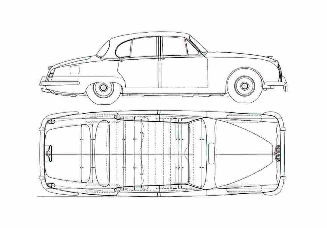 Blueprint Jaguar S type Sedan 1966 A4 Photo Print