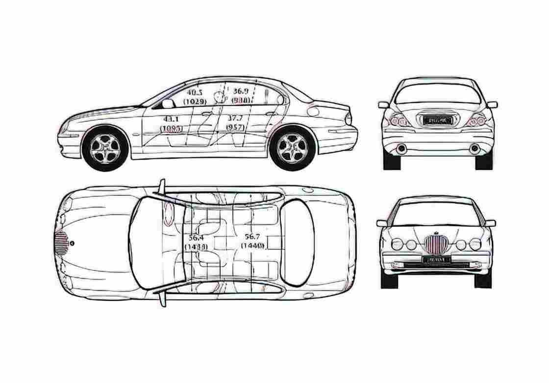 Blueprint Jaguar S type Sedan 2001 A4 Photo Print