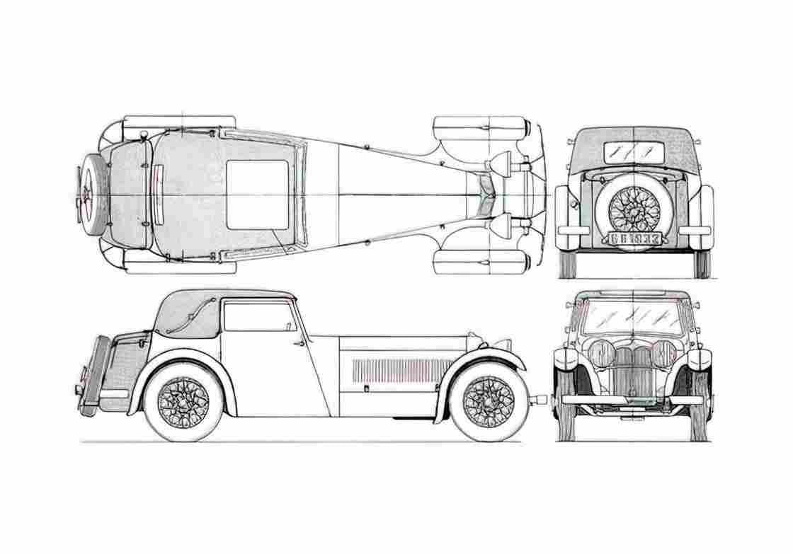 Blueprint Jaguar SS1 Cabriolet 1932 A4 Photo Print