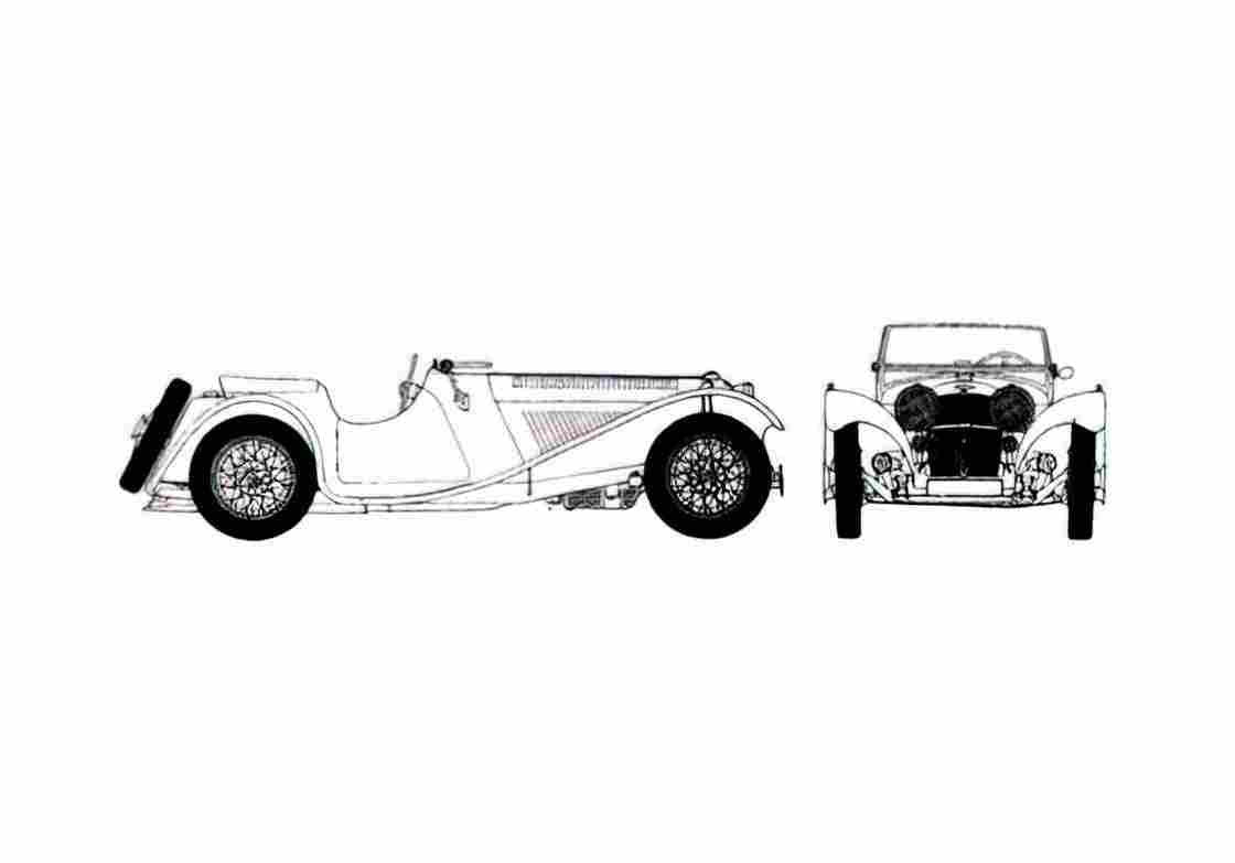 Blueprint Jaguar SS100 Cabriolet 1936 A4 Photo Print