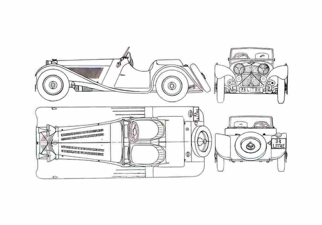 Blueprint Jaguar SS100 Cabriolet 1977 A4 Photo Print