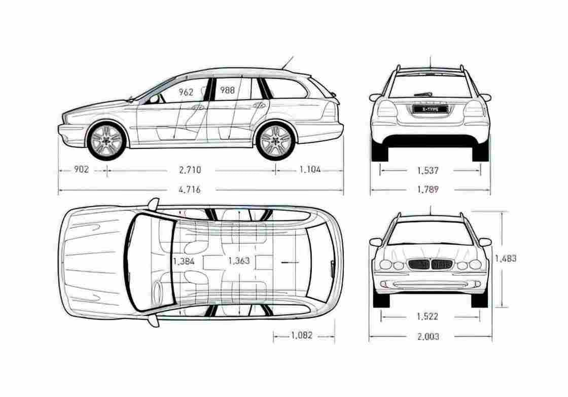 Blueprint Jaguar X Type Estate Wagon 2001 A4 Photo Print