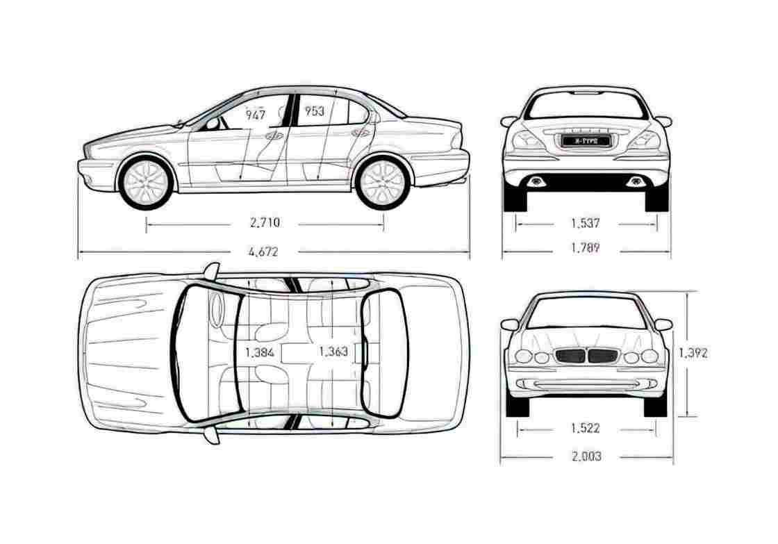 Blueprint Jaguar X Type Sedan 2001 A4 Photo Print
