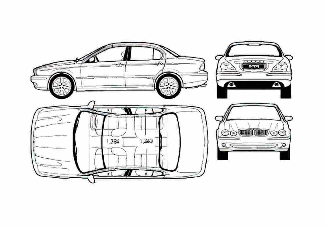 Blueprint Jaguar X type Sedan 2004 A4 Photo Print