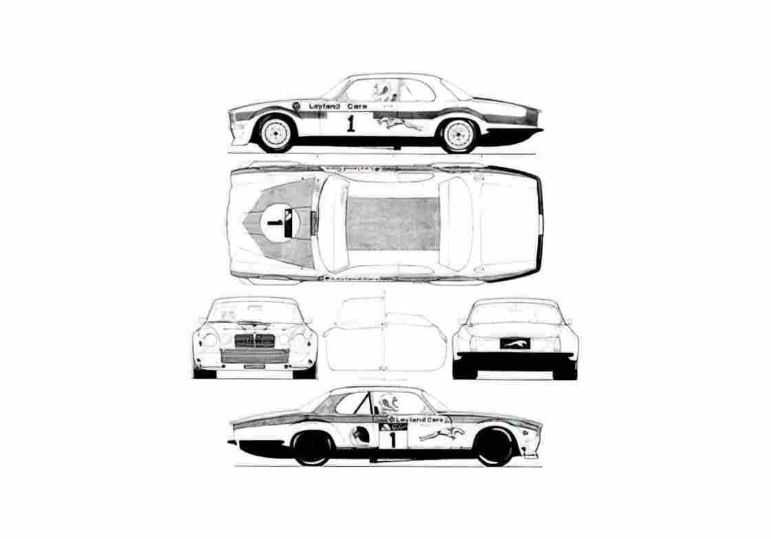 Blueprint Jaguar XJ12 Coupe 1976 A4 Photo Print