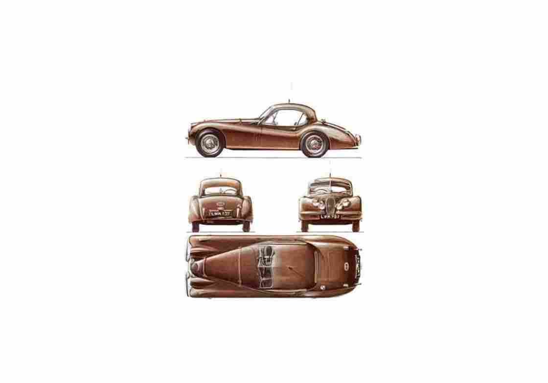 Blueprint Jaguar XK 120 FHC Coupe 1952 01 A4 Photo Print