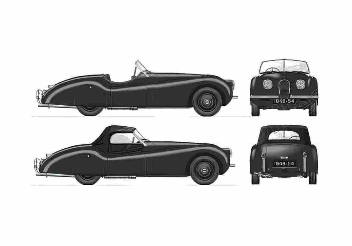Blueprint Jaguar XK120 Roadster 1948 A4 Photo Print