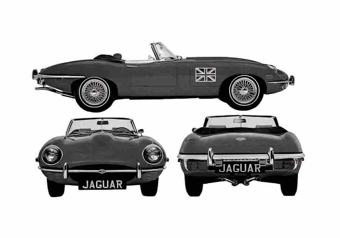 Blueprint Jaguar XKE Cabriolet 1961 A4 Photo Print