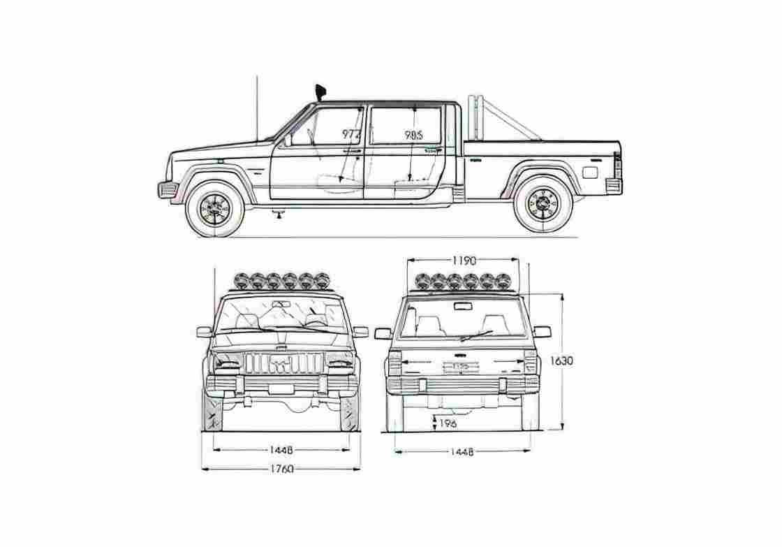 Blueprint Jeep Cherokee Pick up 1984 A4 Photo Print