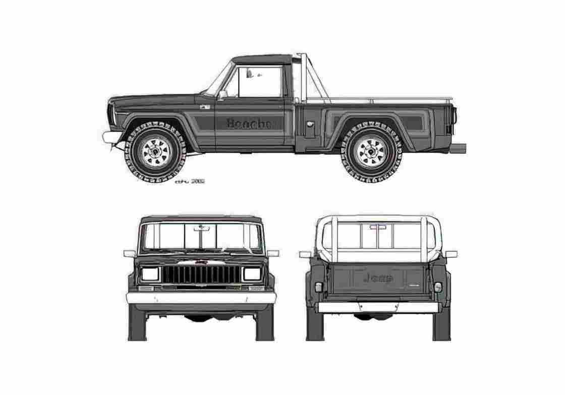 Blueprint Jeep Honcho Pick up 1981 A4 Photo Print