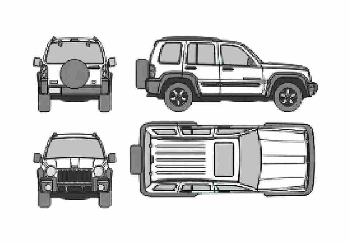 Blueprint Jeep Liberty SUV 2004 A4 Photo Print