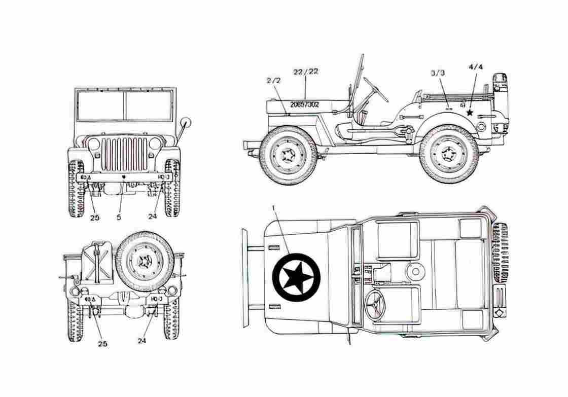 Blueprint Jeep Willys SUV 1942 A4 Photo Print