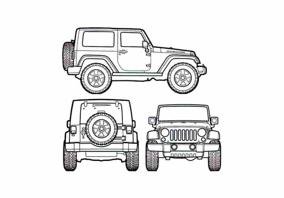 Blueprint Jeep Wrangler Rubicon SUV 2007 A4 Photo Print