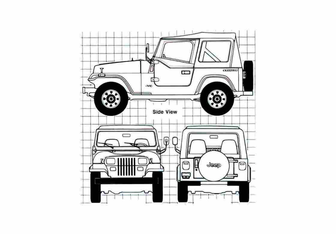 Blueprint Jeep Wrangler SUV 1987 A4 Photo Print