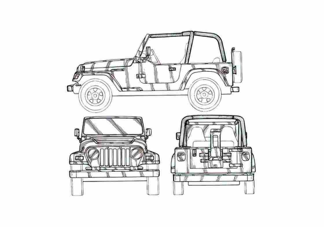 Blueprint Jeep Wrangler SUV 2005 A4 Photo Print