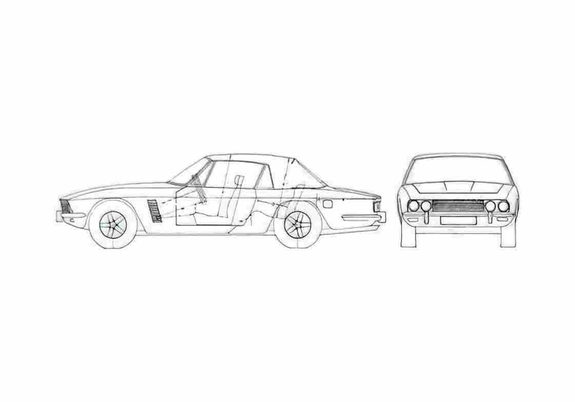 Blueprint Jensen Interceptor Convertible Cabriolet 1974 A4 Photo Print