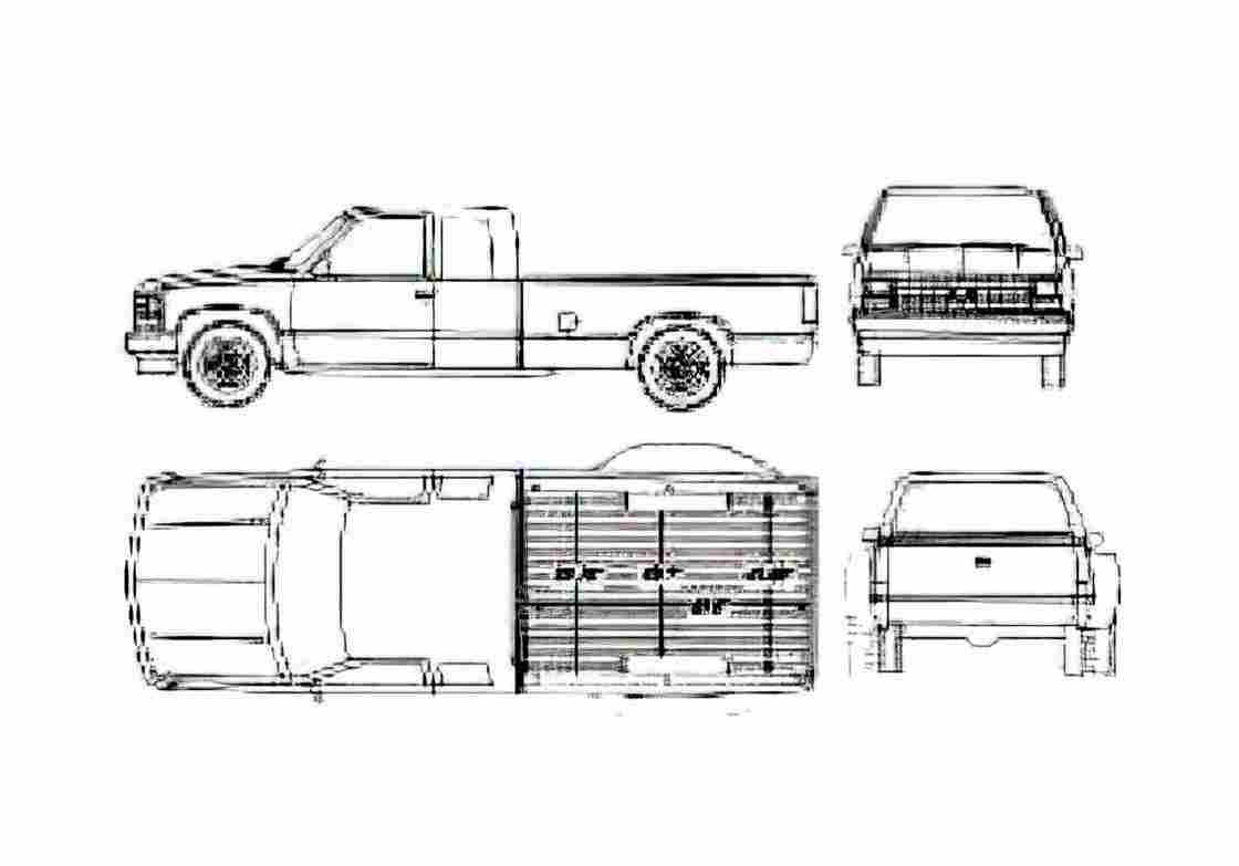 Blueprint K Extended Cab Long Box Pick up 1990 A4 Photo Print