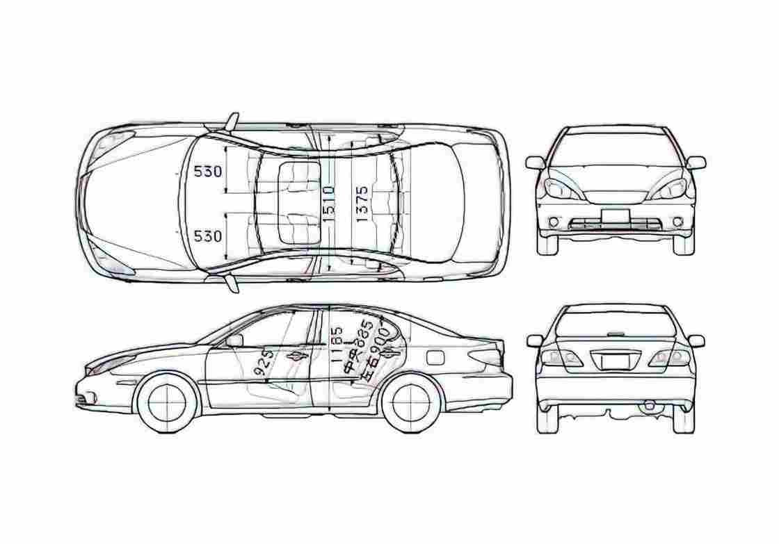 Blueprint Lexus ES 300 Sedan 2005 A4 Photo Print