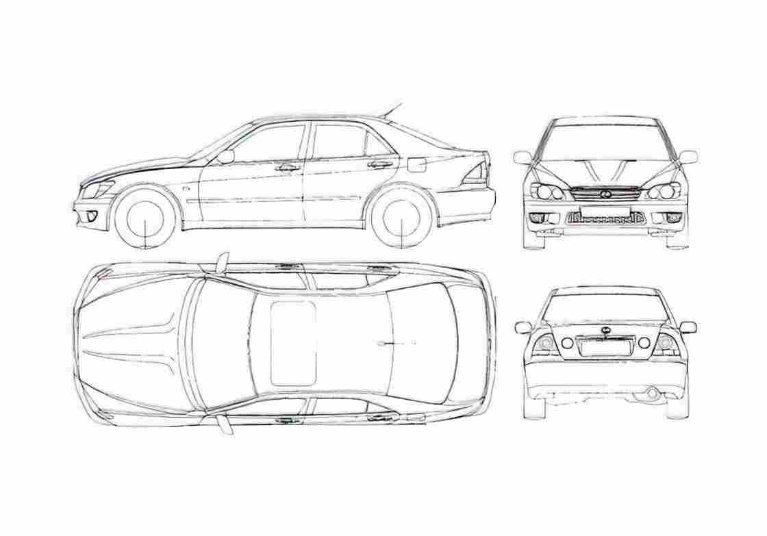 Blueprint Lexus IS 300 Sedan 2003 A4 Photo Print