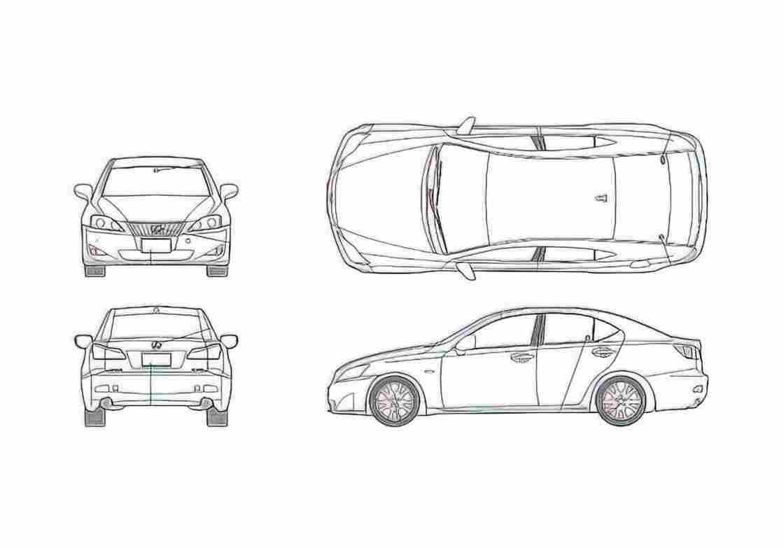 Blueprint Lexus IS 350 Deluxe Sedan 2007 A4 Photo Print