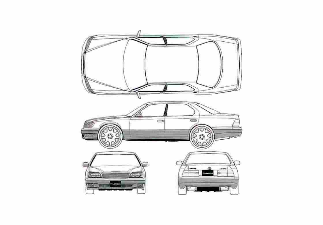 Blueprint Lexus LS 400 Sedan 1997 A4 Photo Print