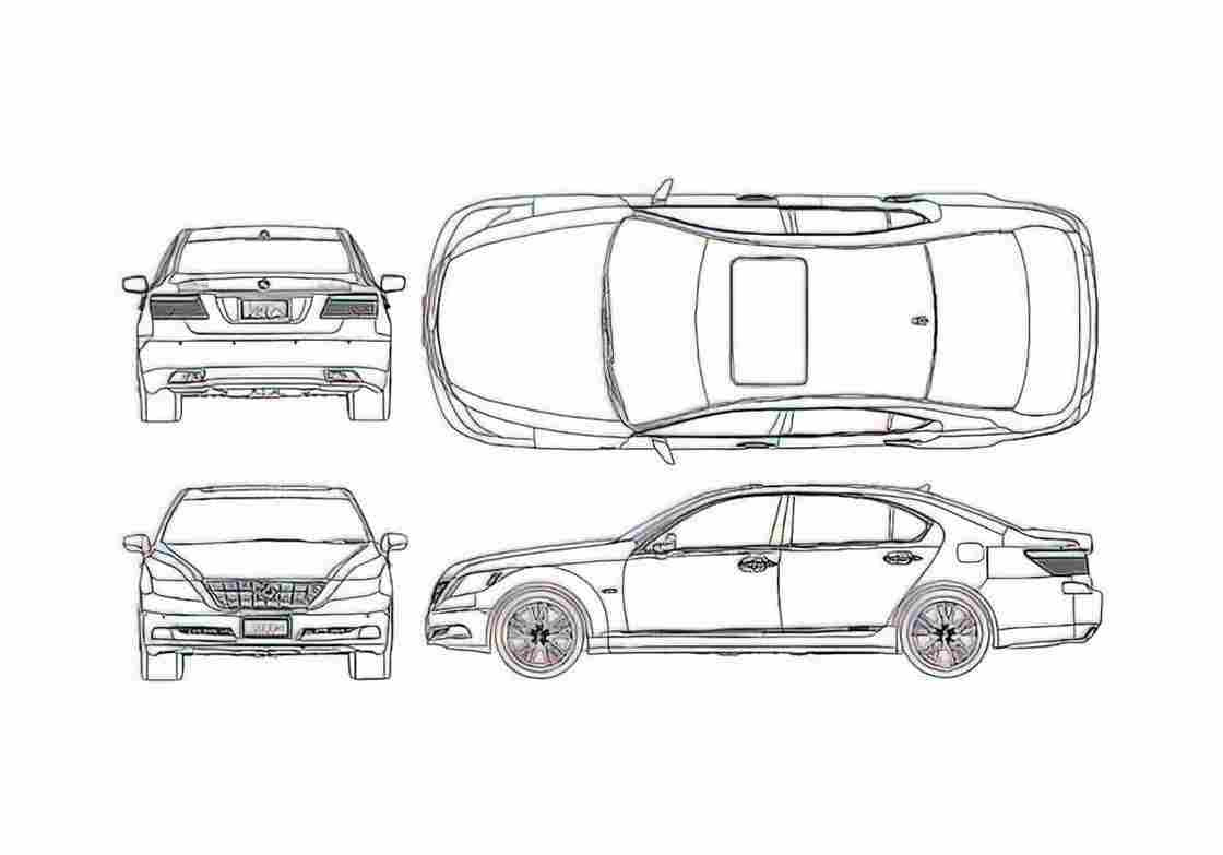 Blueprint Lexus LS 600h L Limousine 2008 A4 Photo Print