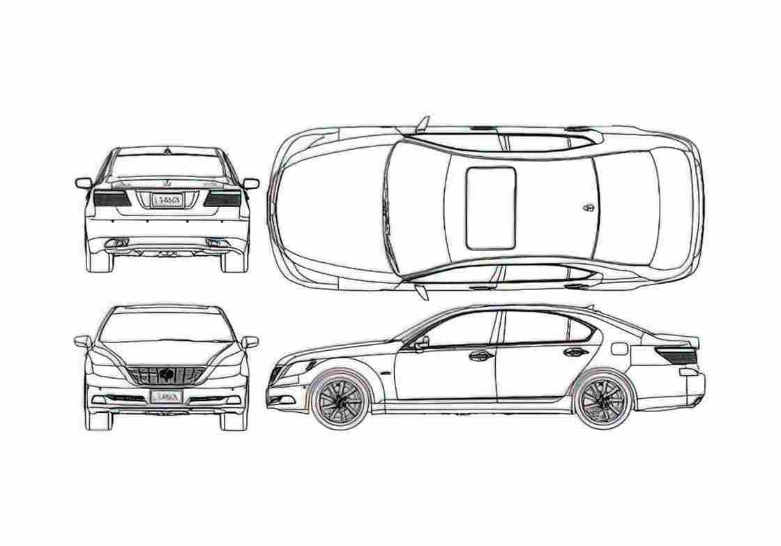 Blueprint Lexus LS460L Sedan 2008 A4 Photo Print