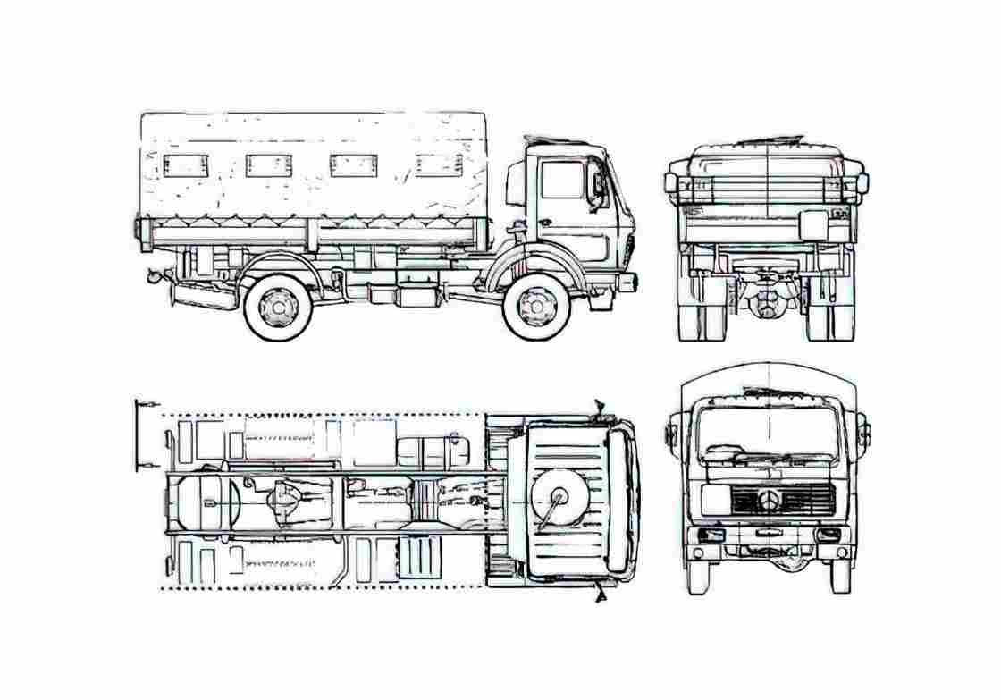 Blueprint Mercedes Benz 1017A Truck 1978 A4 Photo Print