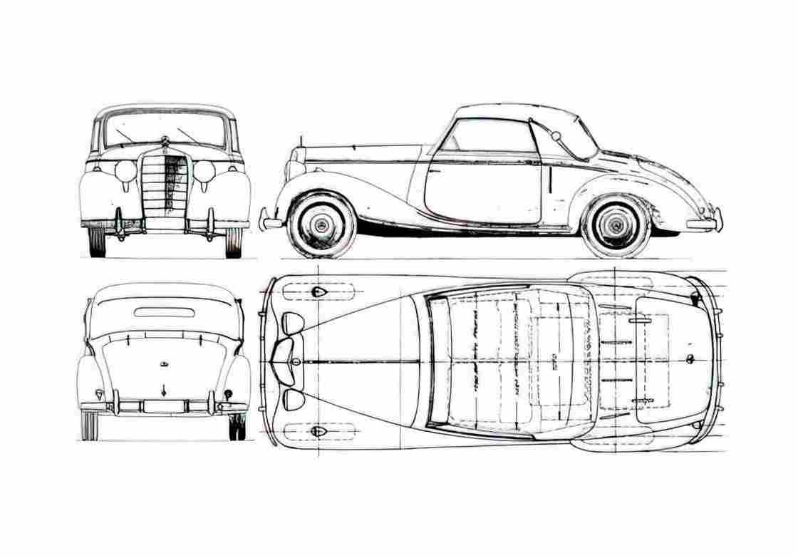 Blueprint Mercedes Benz 170S W136 Cabriolet 1949 A4 Photo Print