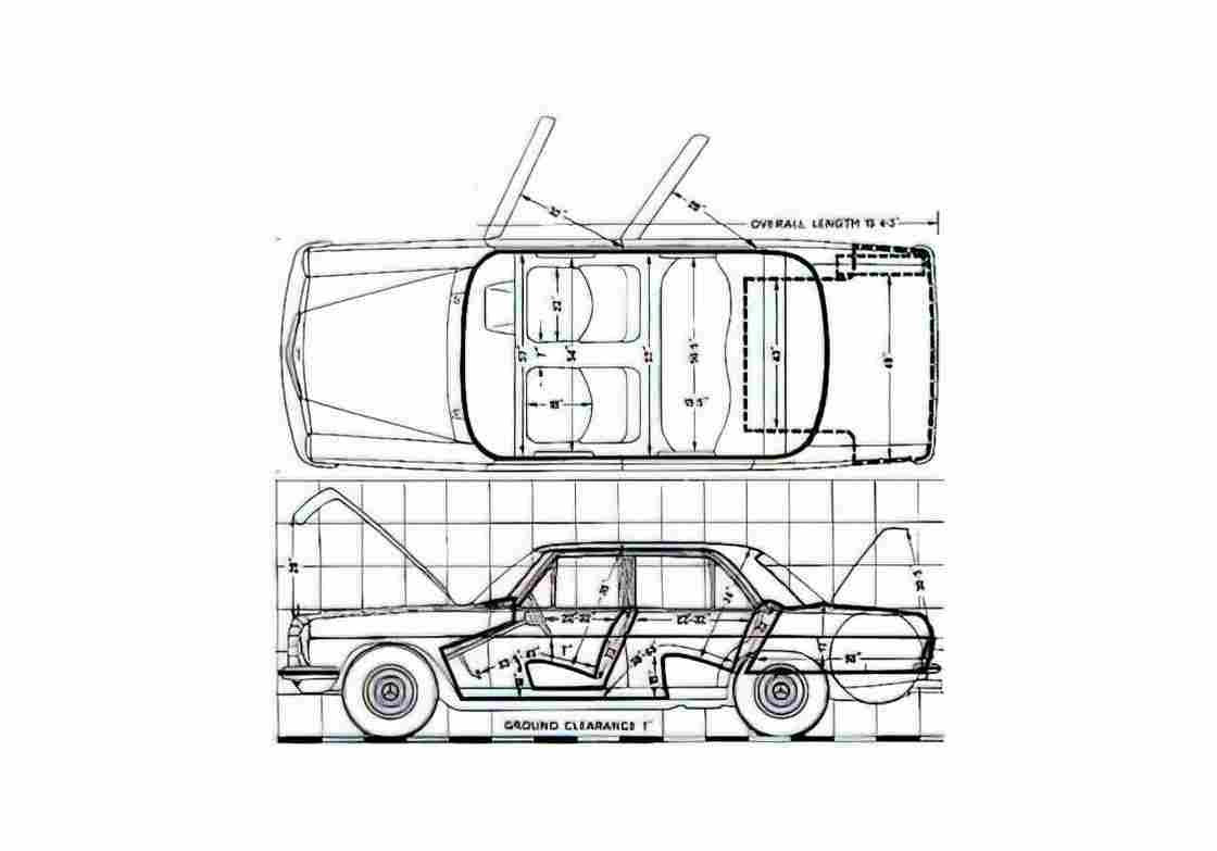 Blueprint Mercedes Benz 230 Sedan 1973 A4 Photo Print