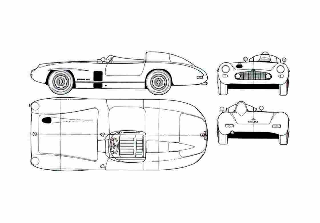 Blueprint Mercedes Benz 300 SLS Roadster 1955 A4 Photo Print