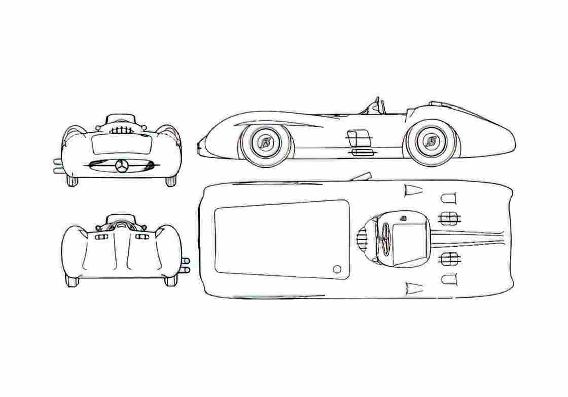 Blueprint Mercedes Benz 300SLR W198II Roadster 1956 A4 Photo Print