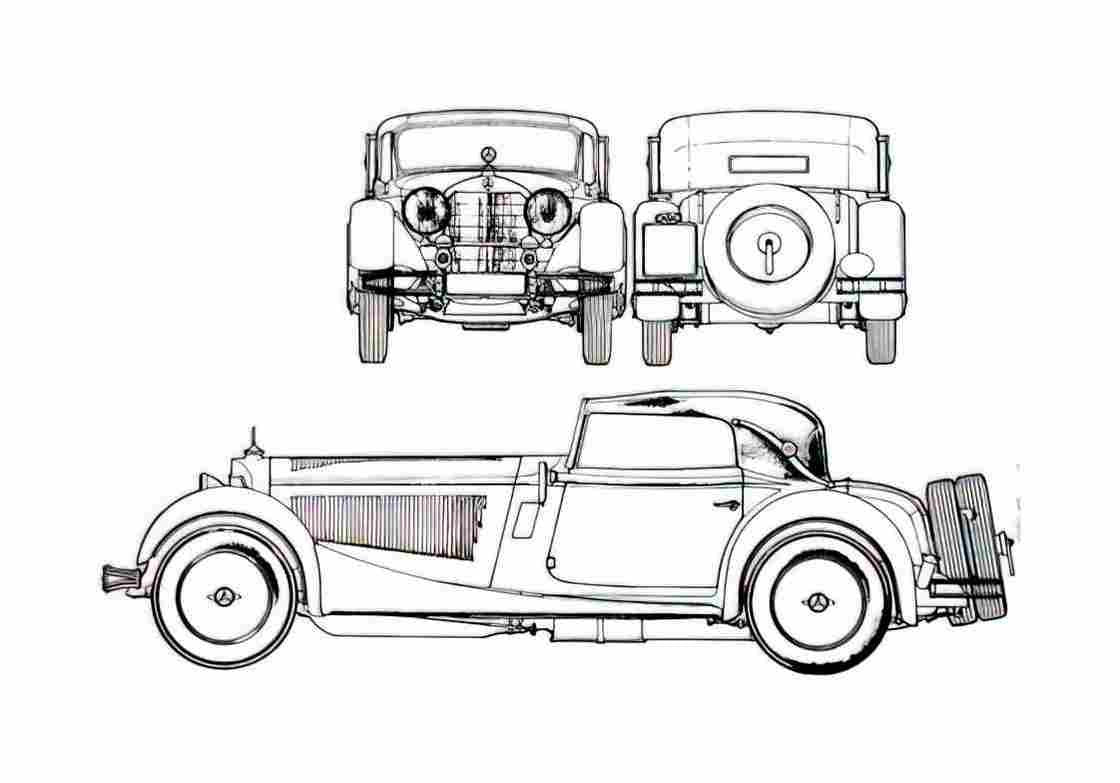 Blueprint Mercedes Benz 500s Cabriolet 1928 A4 Photo Print