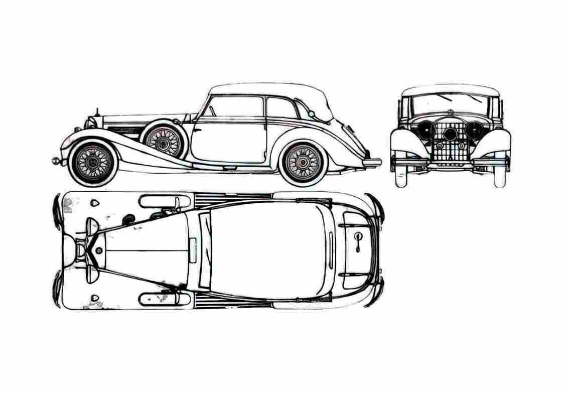 Blueprint Mercedes Benz 540K Cabriolet 1937 A4 Photo Print