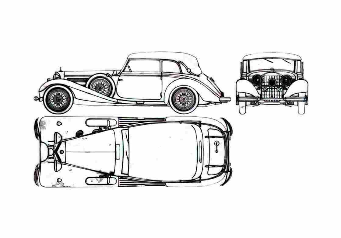 Blueprint Mercedes Benz 540K Sedan 1955 A4 Photo Print